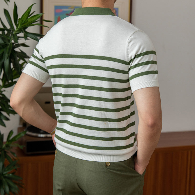 Striped Slim Short Sleeve Retro Casual Commuting