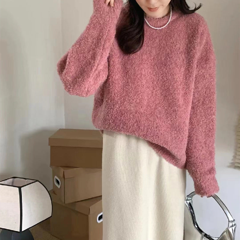 Knitted Pullover Sweater Women's Wide Round Neck Long Sleeve Sweater