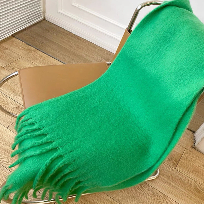 All-match Soft Glutinous Solid Color Cashmere-like Tassel Scarf For Women