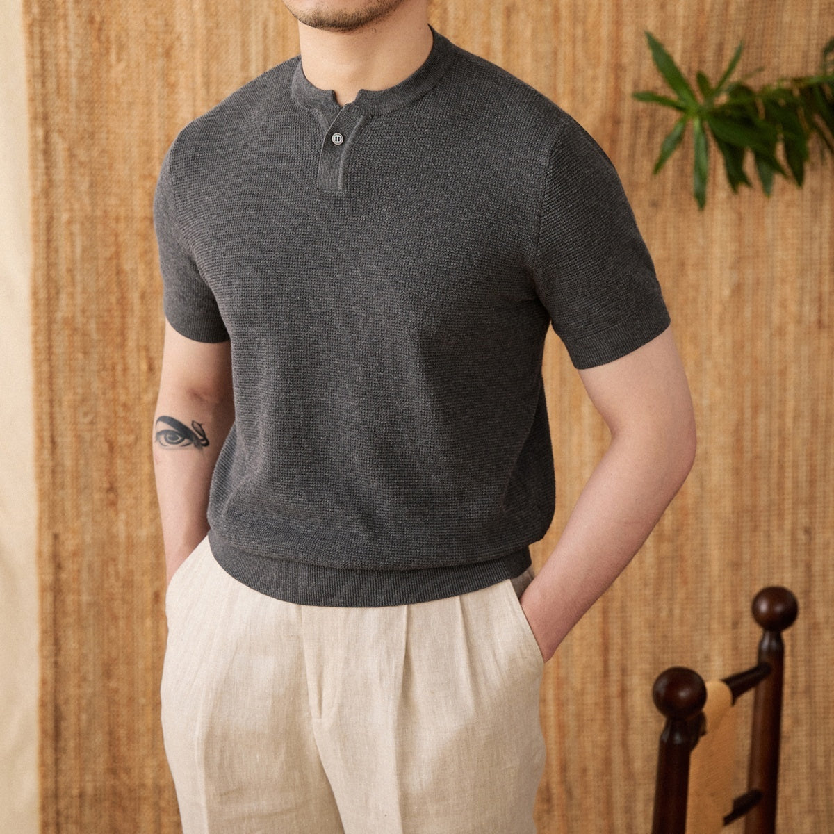 Knitted Short-sleeved T-shirt Men's Cotton Casual Bottoming Shirt