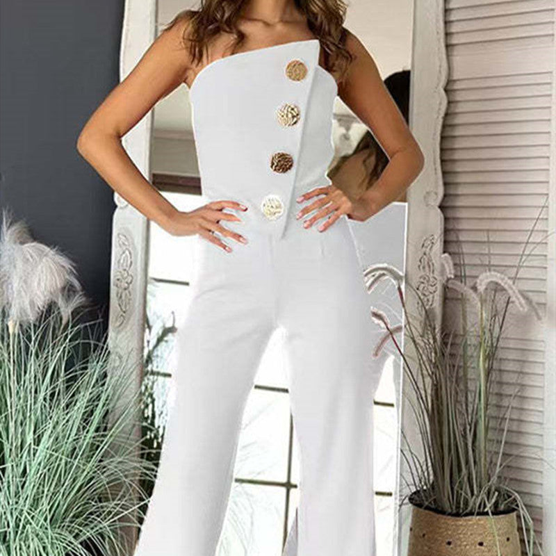 Women's Tube Top Irregular Design Loose Jumpsuit