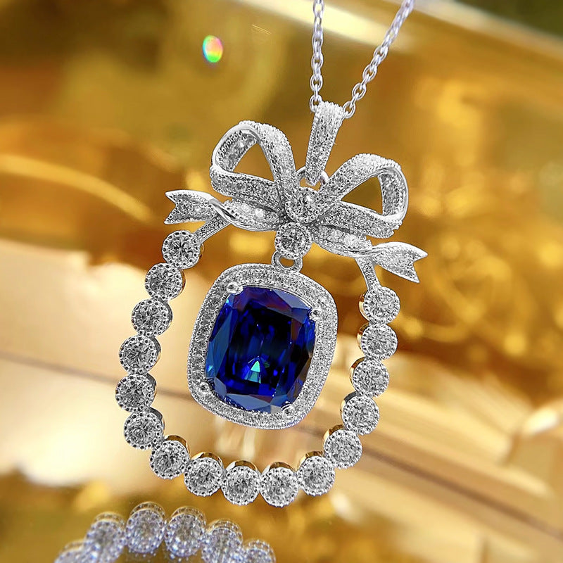 925 Silver Necklace Sapphire Pendant Female