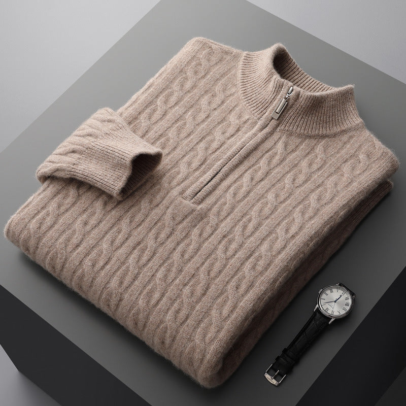 Woolen Half-high Collar Thickened Sweater Zipper