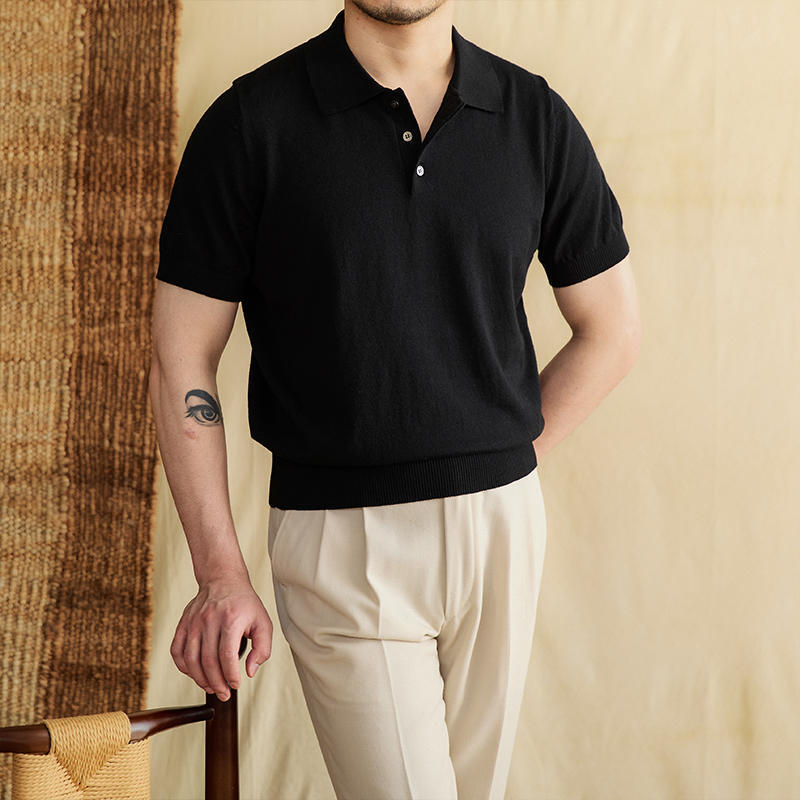 Business Casual Cotton And Linen Polo Collar Solid Color Breathable Thin T-shirt