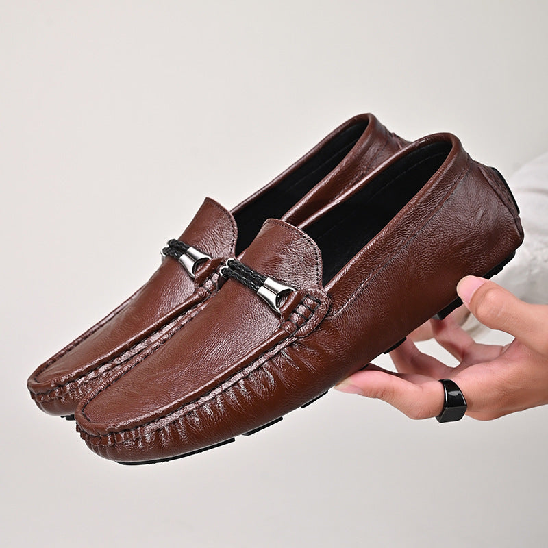 Plus Size Cowhide Casual Shoes Men's British One Pedal Loafers