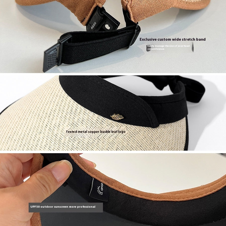 South Korea Encrypted Leaf Label Topless Straw Hat Wide Brim Face Cover Sun-proof Outdoor