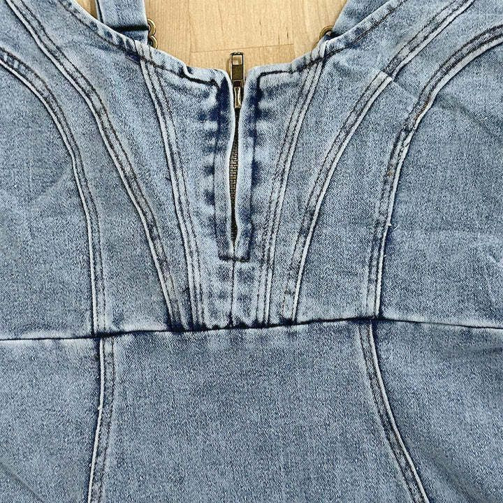 Nuevo vestido vaquero con tirantes y cuello en U, vestidos ajustados informales con diseño de hendidura, ropa para mujer