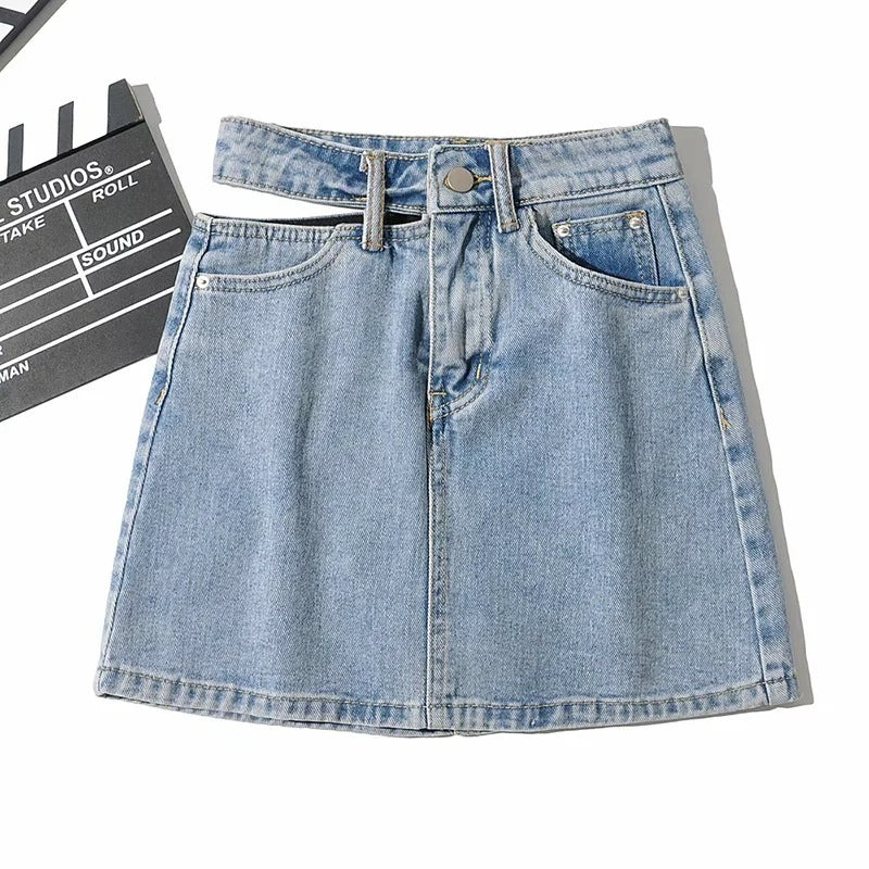 Side Cut Denim Skirt Women's New Sexy Bag Hip Skirt