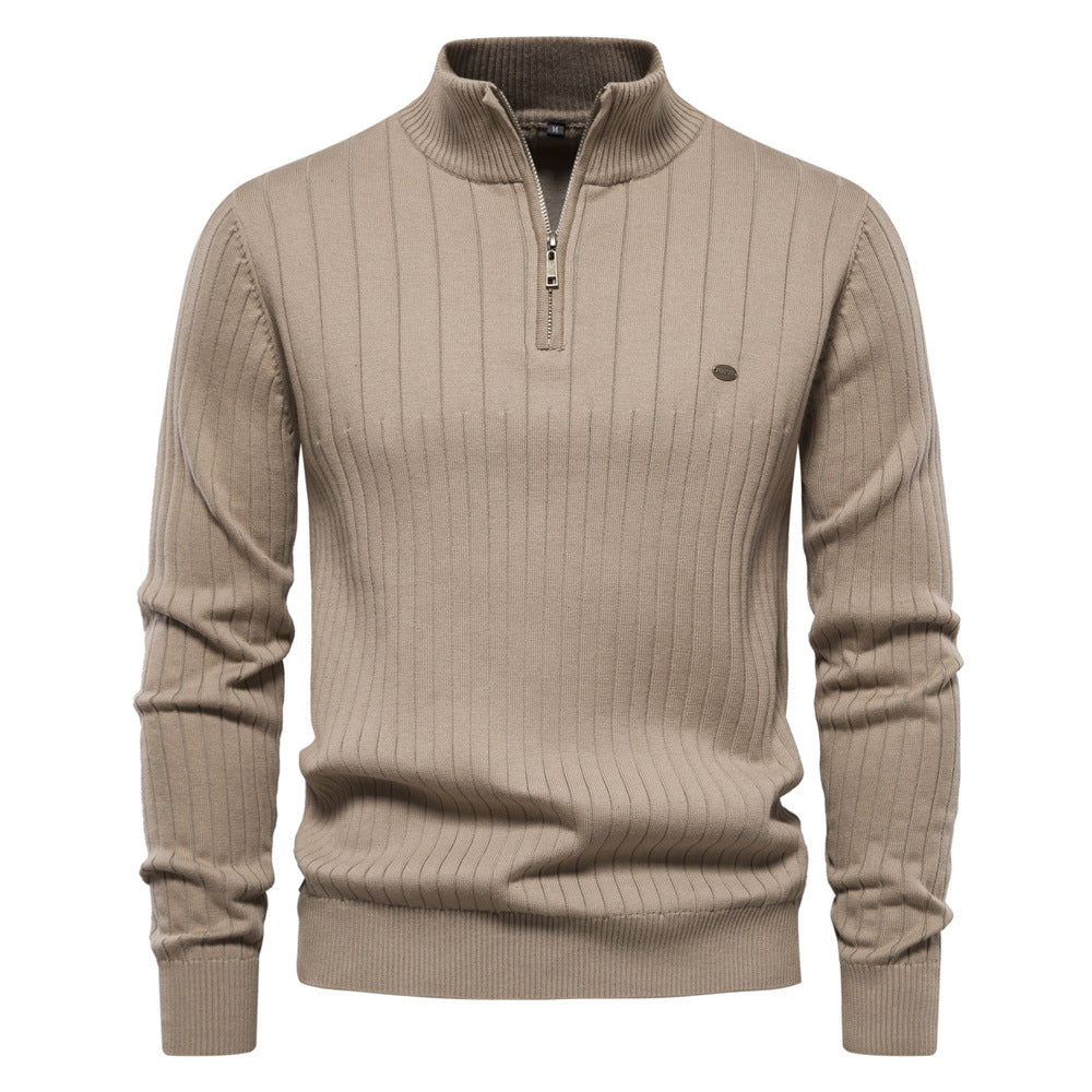 Pullover Sweater Men's Fashion Casual Stand Collar Long-sleeved Knitted Tops