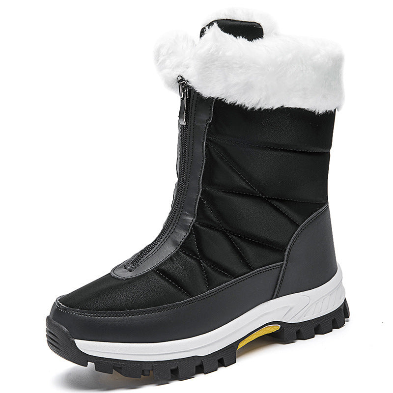 Botas de nieve impermeables para mujer hasta media pantorrilla con cremallera frontal