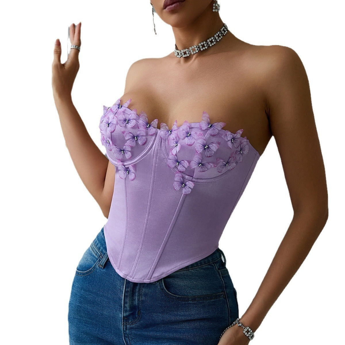 Satin Butterfly Tube Top Diamond Top