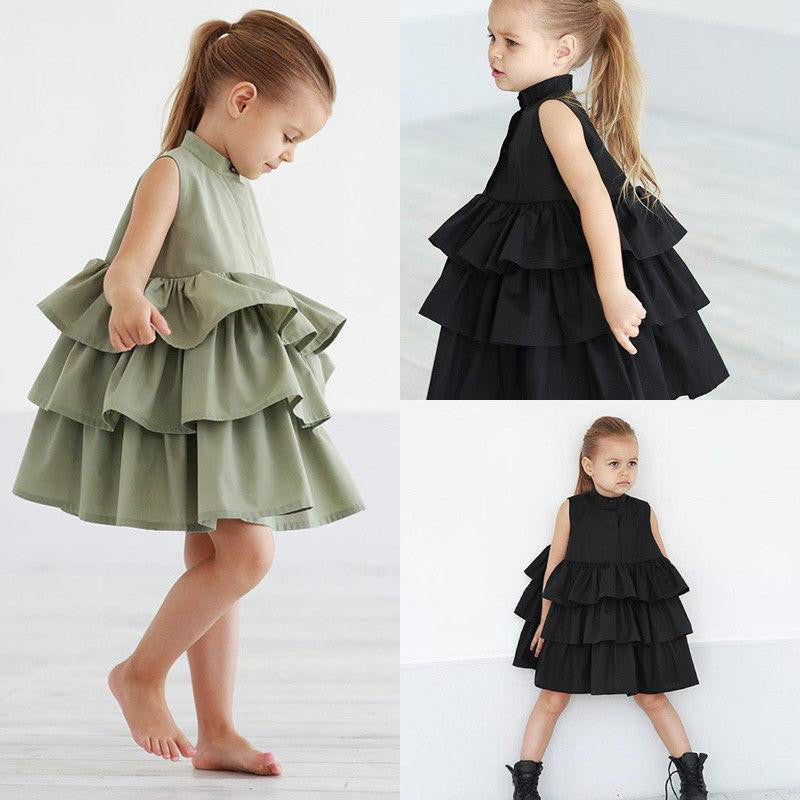 Fashion Simple Solid Color Sleeveless Small And Medium Girl Dress