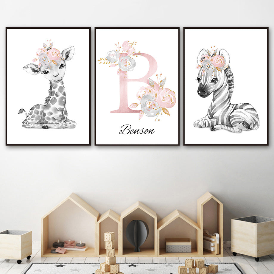 Giraffe Lion Poster Wall Art Canvas Painting