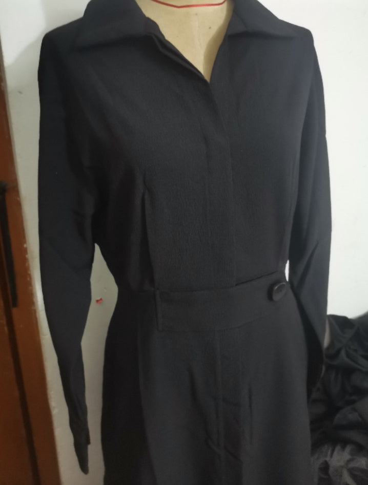 Vestido de solapa de manga larga con cuello en V para mujer Vestido largo delgado de moda