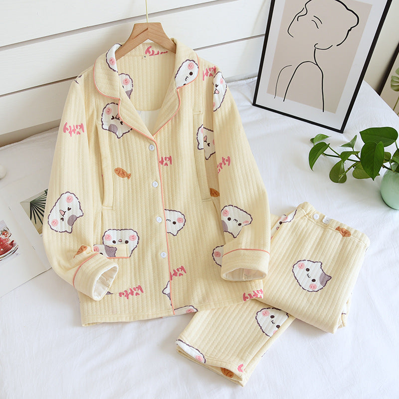 Kitten Air Layer Nursing Pajamas Thickened Set