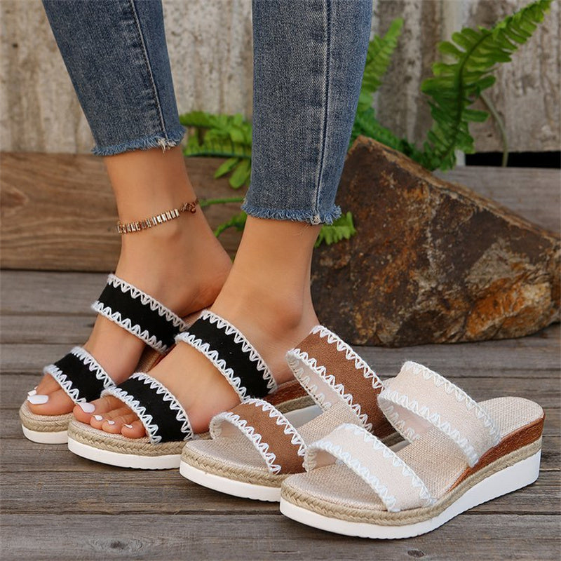 Sandalias de estilo étnico Zapatos de tiras doble ancho para mujer