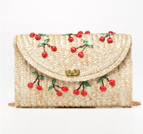 Banana and Cherry Straw Bag