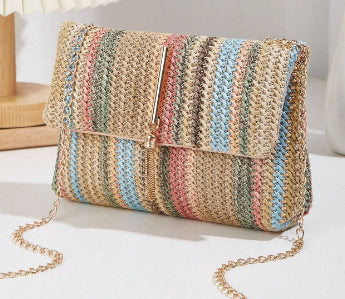 Fashion Crossbody Bag Straw Lock Closure Simple Small Square Bag