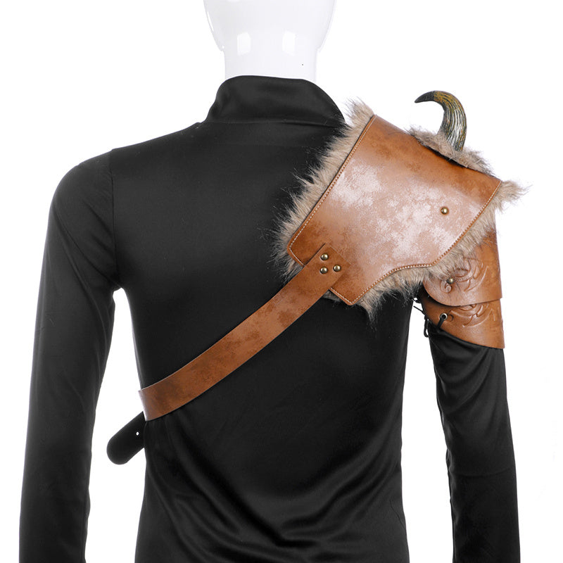 Disfraz de cosplay de Halloween para hombre, armadura vikinga medieval, hombros descubiertos