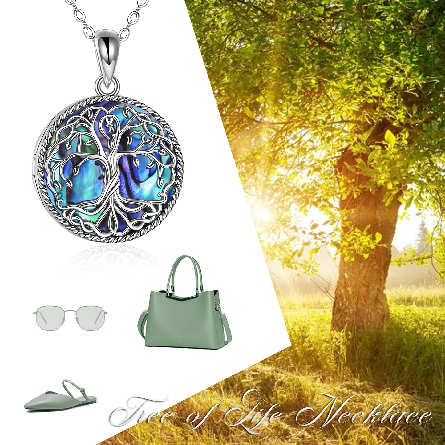 Tree of Life Locket Necklace Jewelry for Women Sterling Silver Celtic Family Tree Abalone Shell Lockets Jewelry