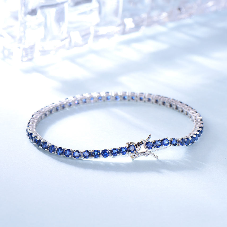 Sapphire Tennis Chain 30 Bracelet 925 Sterling Silver