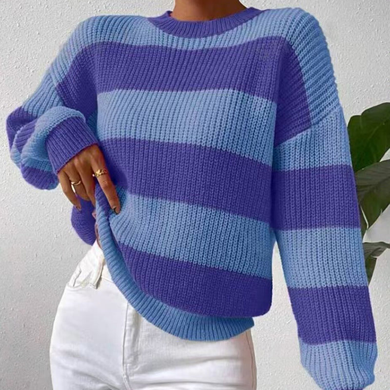 Women's Striped Sweater Loose Long Sleeve Pullover