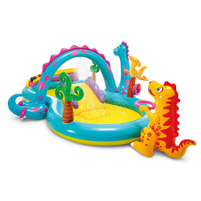 Rainbow Dinosaur Swimming Pool Family With Slide Cartoon Animals