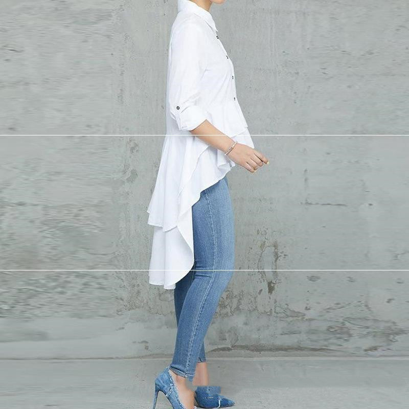 Solid Color Ladies Irregular Hem Shirt