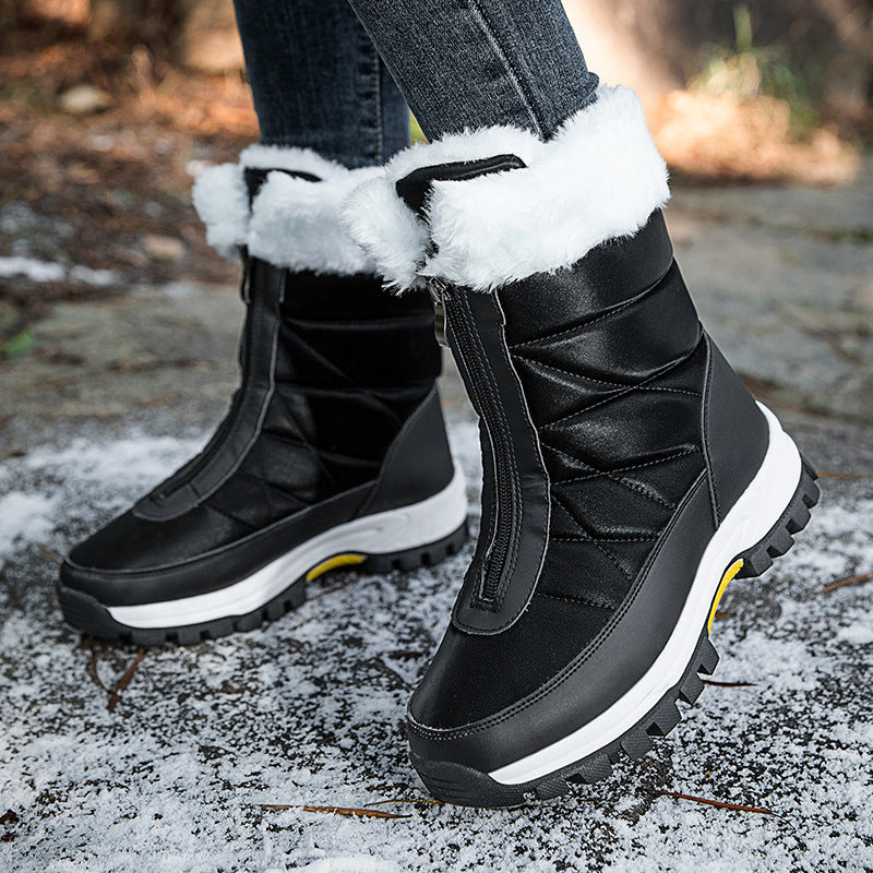 Botas de nieve impermeables para mujer hasta media pantorrilla con cremallera frontal