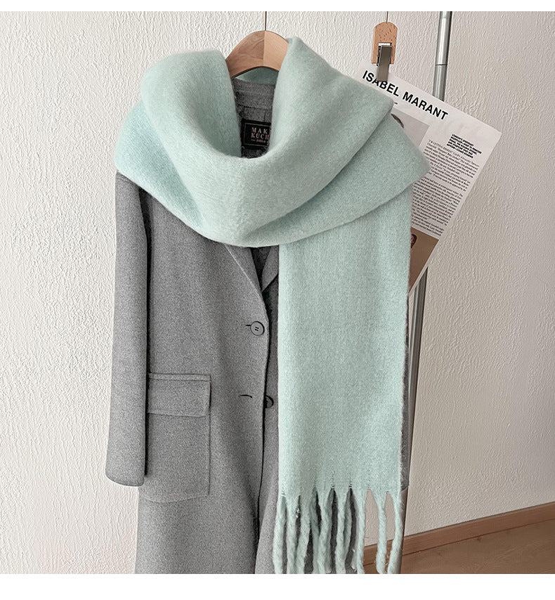 Mohair Idle Style Soft Fluffy Pure Color Warm Keeping Scarf