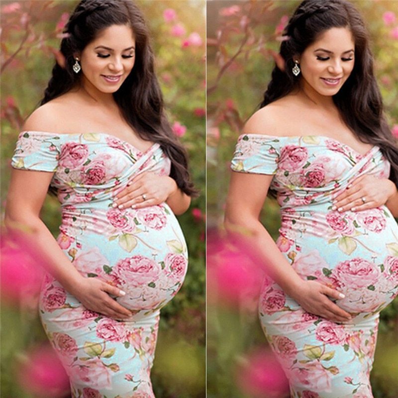 Vestido de maternidad de manga corta con escote en V cruzado