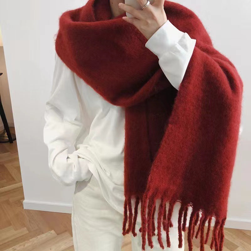 All-match Soft Glutinous Solid Color Cashmere-like Tassel Scarf For Women