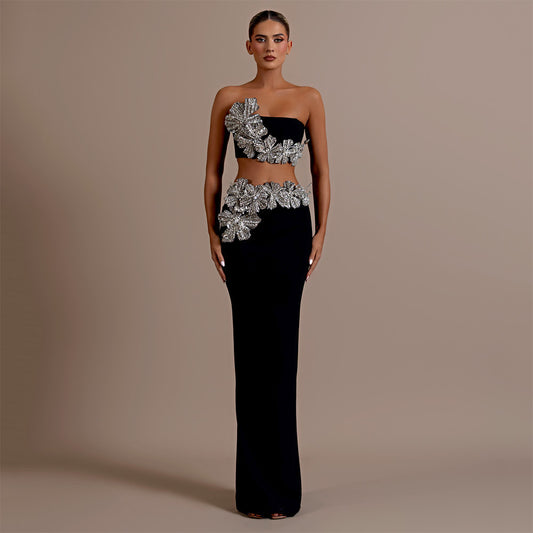 Heavy Industry Set Diamond Tube Top High Waist Skirt