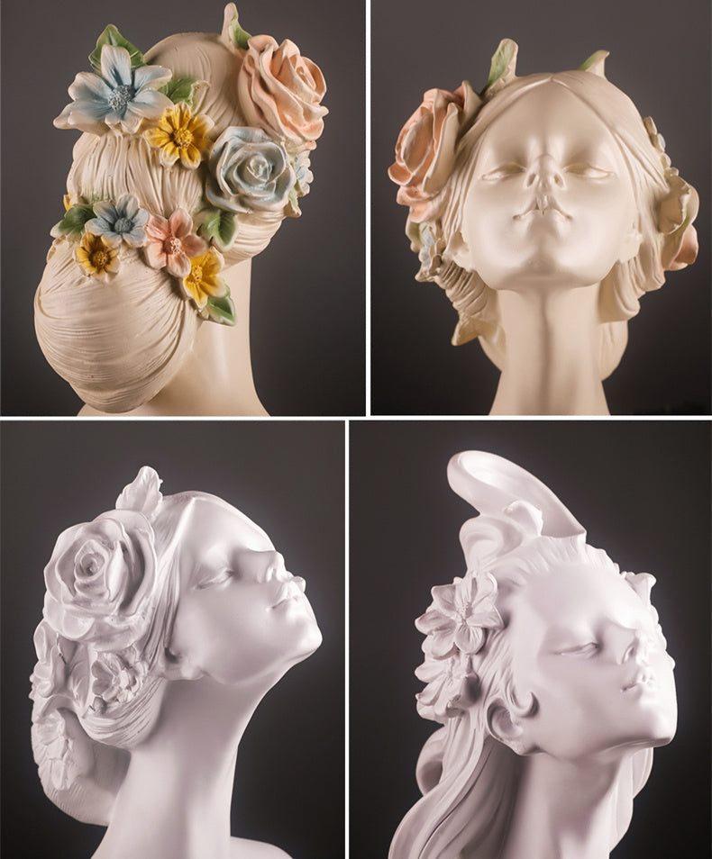 Flower Hair Girl Nordic Sculpture Ornament Resin