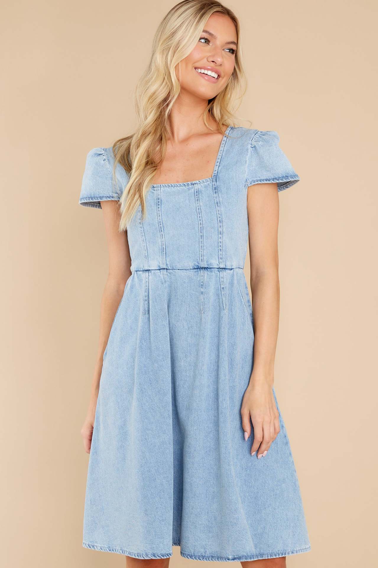 Commute Pure Color Ordinary Washed Denim Dress