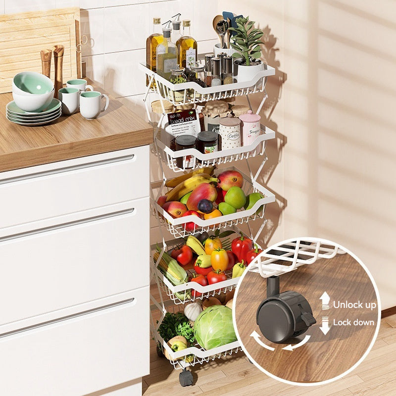 Kitchen Storage Rack Floor Folding Multi-layer Gap Vegetable Fruit Basket Storage