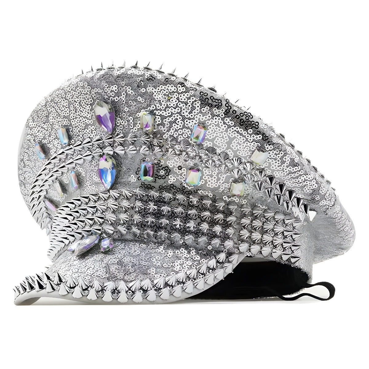 Sombrero de fiesta con remaches de diamantes de imitación para mujer, de moda europea y americana, para exportación transfronteriza, de talla única, estilo punk genial