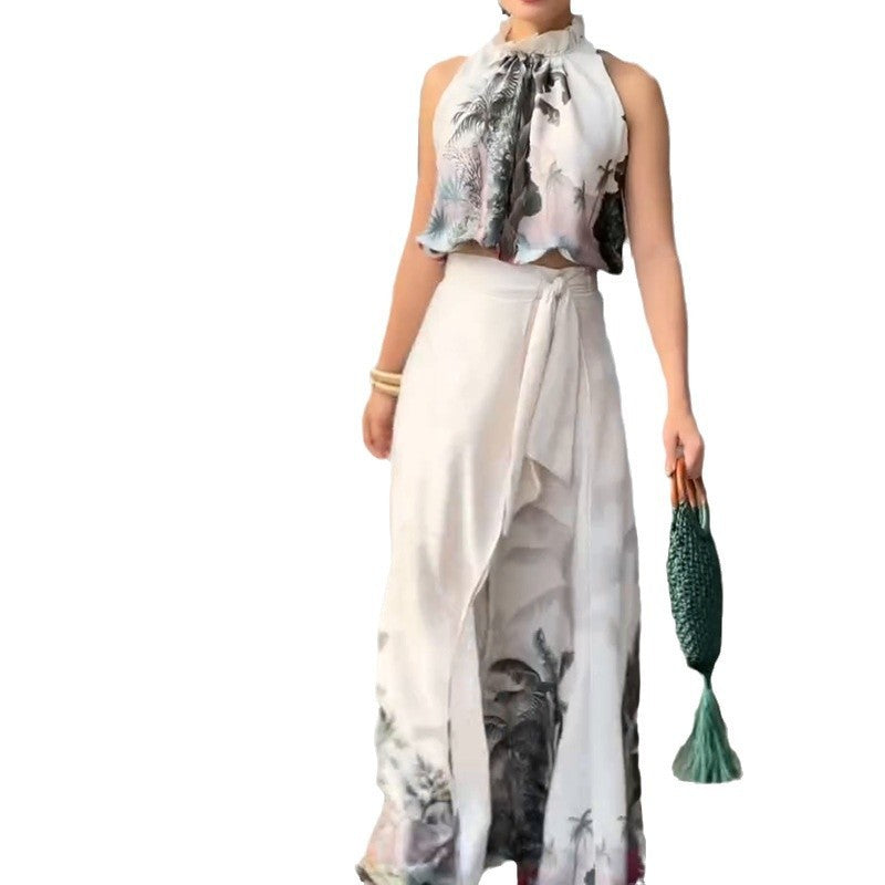 Summer New Sleeveless Lace Printing Suit