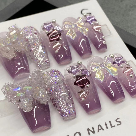 Pure Hand-worn Amethyst Butterfly Nail Stickers