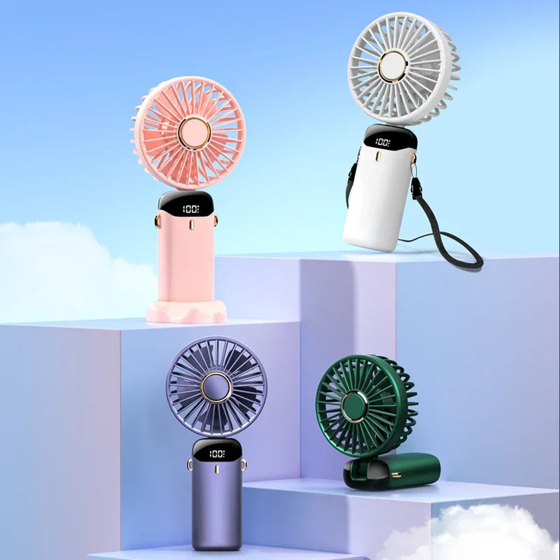 USB Rechargeable Mini Portable Handheld Electric Fan Foldable Neck Hanging Outdoor Fan Adjustable