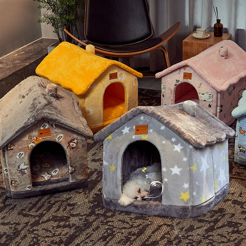 Casa para perros plegable Cama para gatos para mascotas Villa para perros de invierno Perrera para dormir Nido extraíble Sofá cueva cerrado cálido Suministros para mascotas