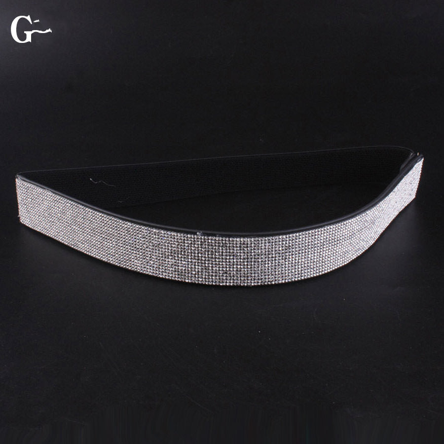 Rhinestones And Diamonds Elastic Wide Belt Flashing Diamonds Ladies Versatile Crystal Stretch