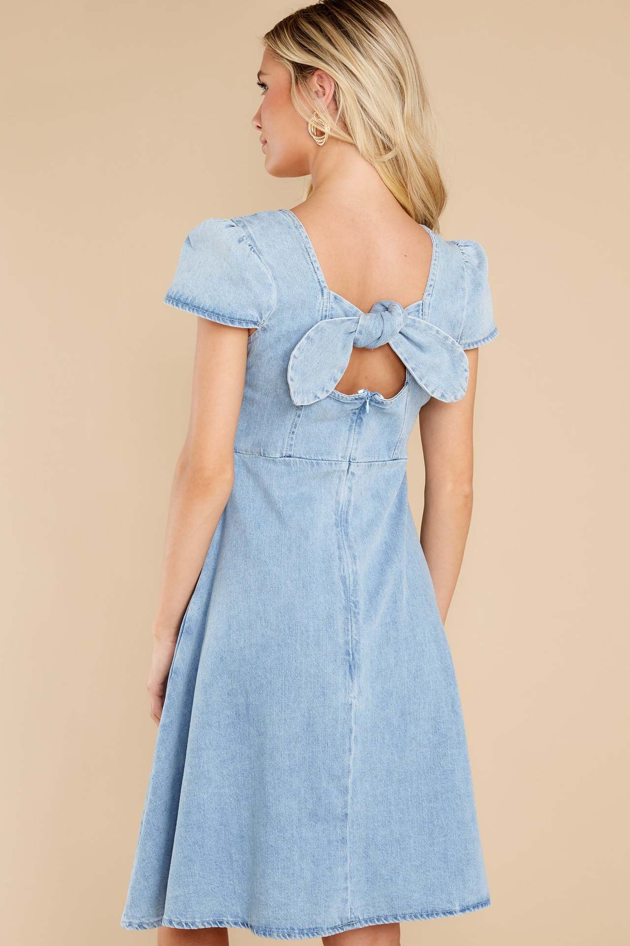 Commute Pure Color Ordinary Washed Denim Dress