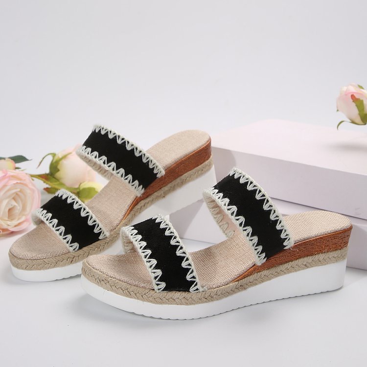 Sandalias de estilo étnico Zapatos de tiras doble ancho para mujer