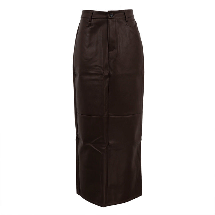 PU Leather Retro Slim-fit Sheath Skirt