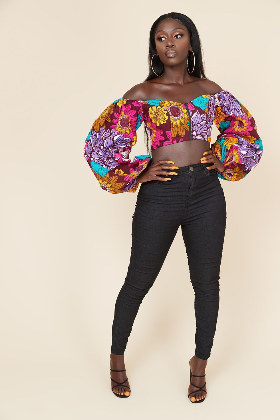 African Style Digital Printing Women's Sexy Off-neck Tube Top Long Sleeve