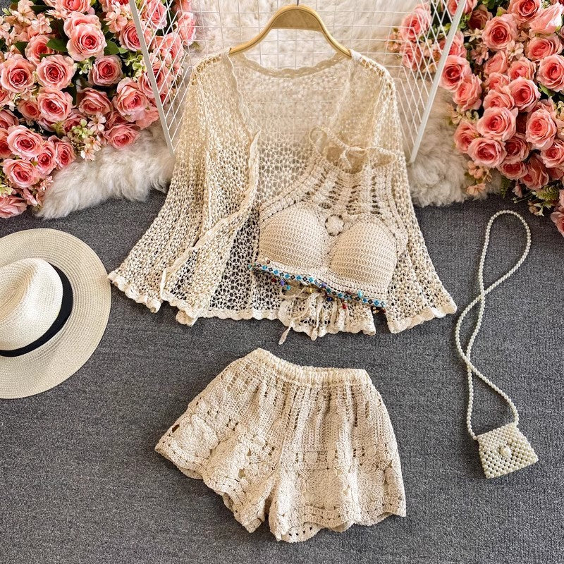 Crocheted Shorts Casual Suit