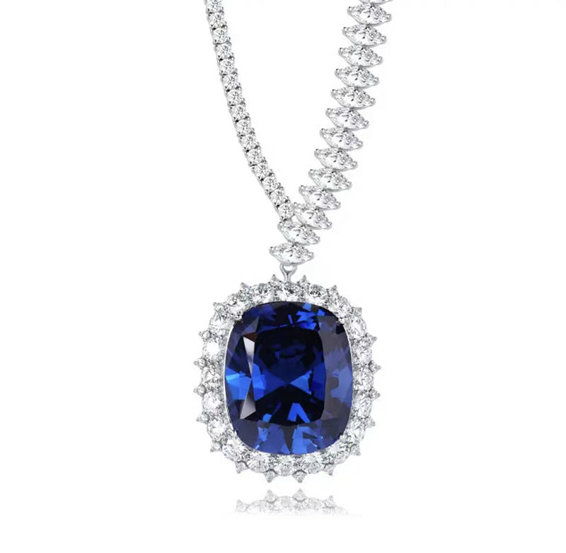 Women's Fashion Synthetic Sapphire Necklace 925 silver