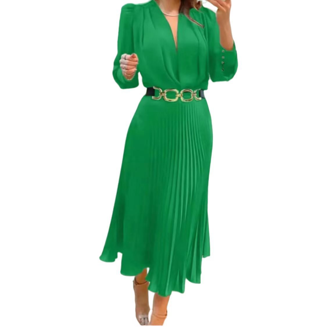 New Solid Color Plus Size Pleated Long Dress