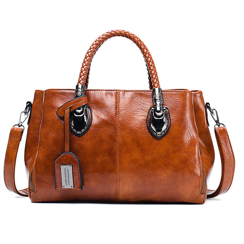 Vintage Oil Wax Leather Luxury Handbags Women Bags